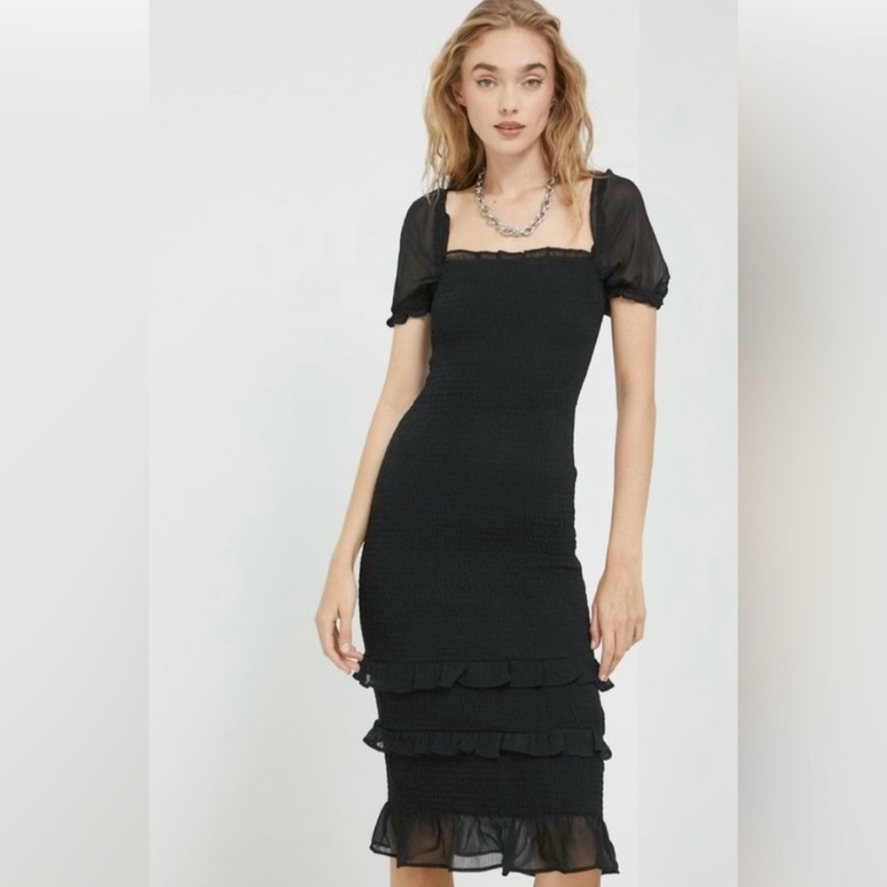 Abercrombie & Fitch Black Ruffled Bodycon Midi Dress - Picture 5 of 5